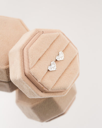 Fish Scale Heart Stud Rhodium-Plated Earrings