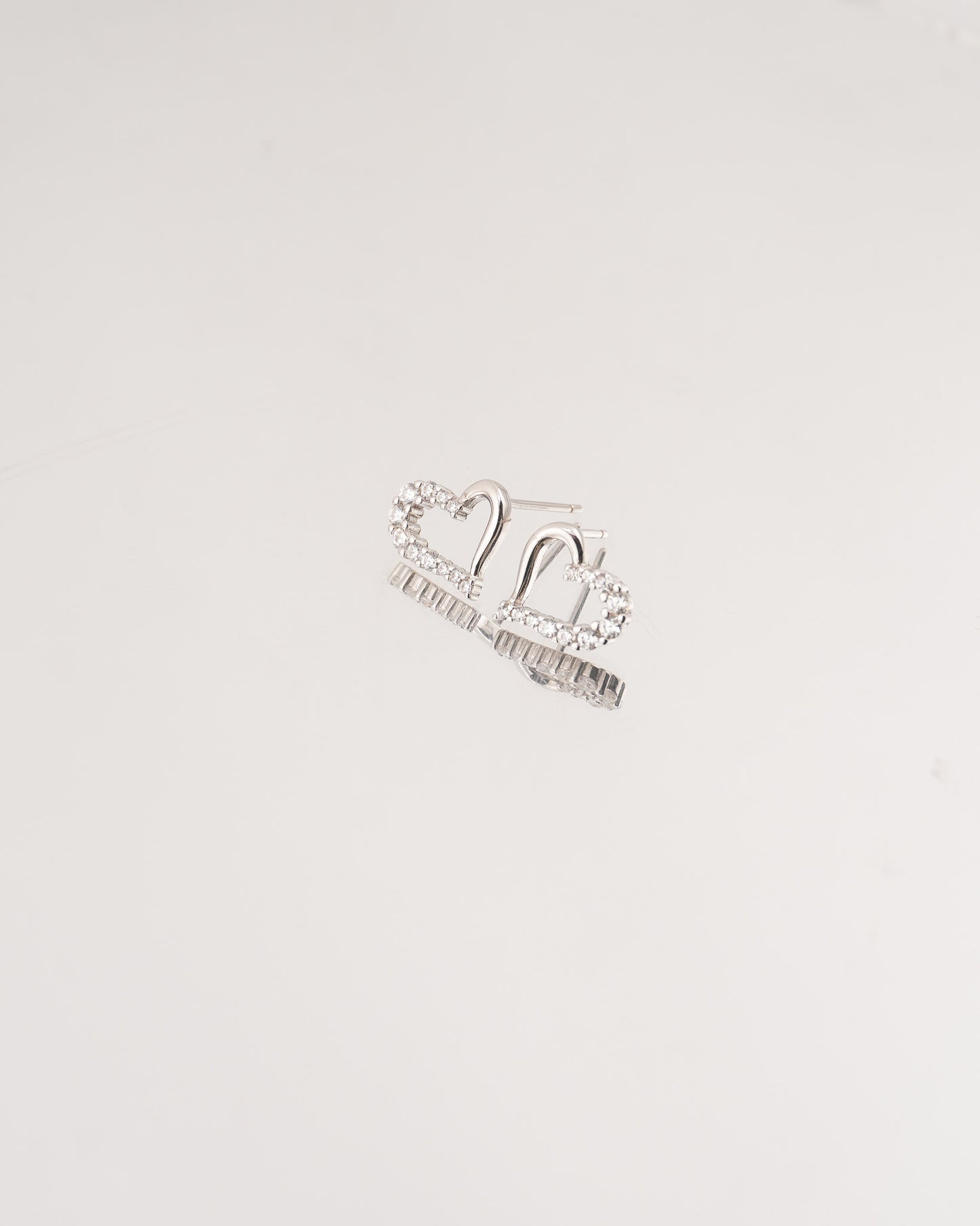 Crystal Open Heart Stud Rhodium-Plated Earrings