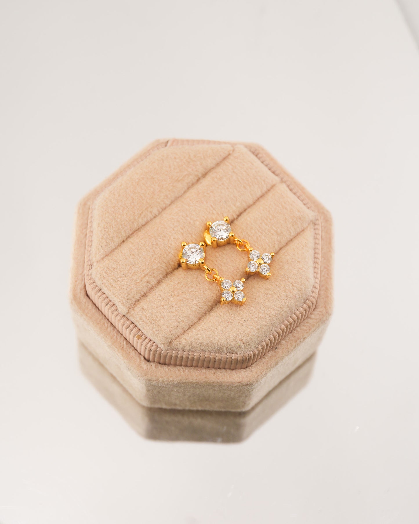 Dangling Flower Sparkle Stud Rhodium-Plated