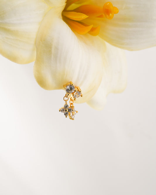 Dangling Flower Sparkle Stud Rhodium-Plated