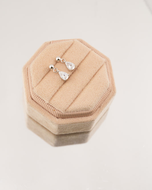 Dangling Pear Stud Rhodium-Plated Earrings