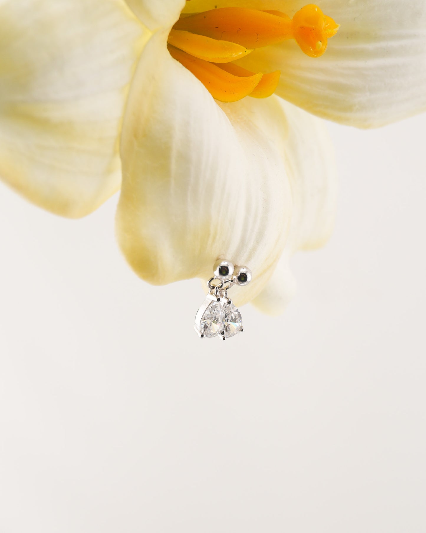 Dangling Pear Stud Rhodium-Plated Earrings