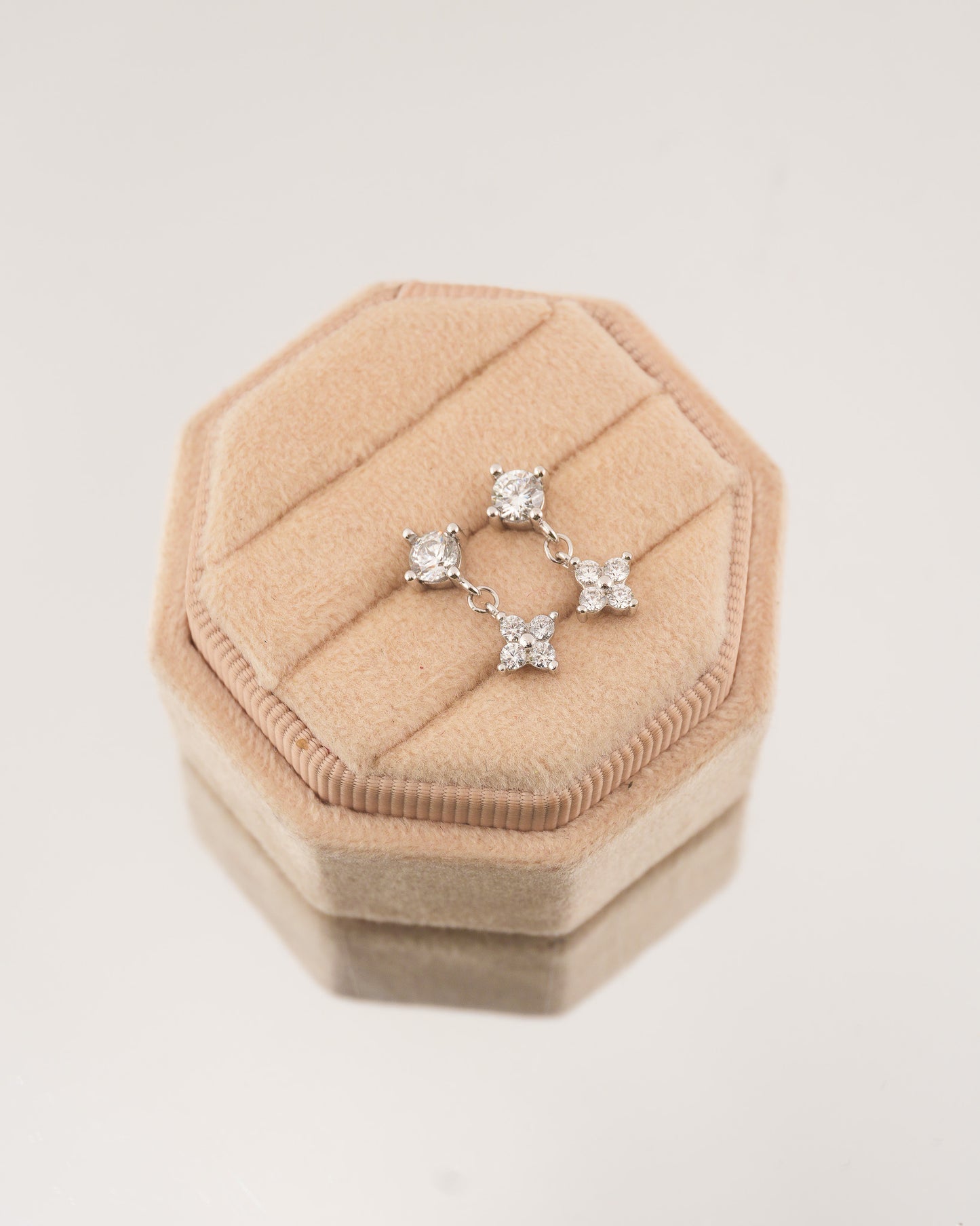 Dangling Flower Sparkle Stud Rhodium-Plated