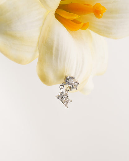 Dangling Flower Sparkle Stud Rhodium-Plated