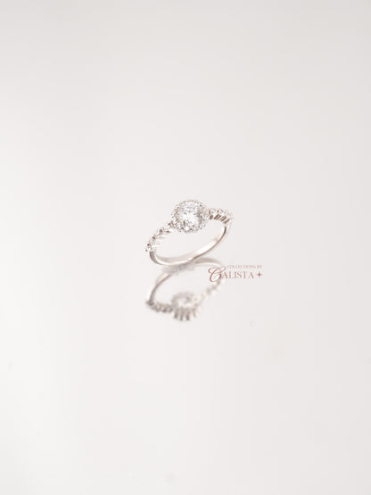 Crystal Round Halo Rhodium-Plated Rings