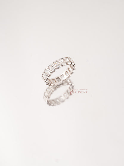Radiant Bezel Eternity Rhodium-Plated Rings