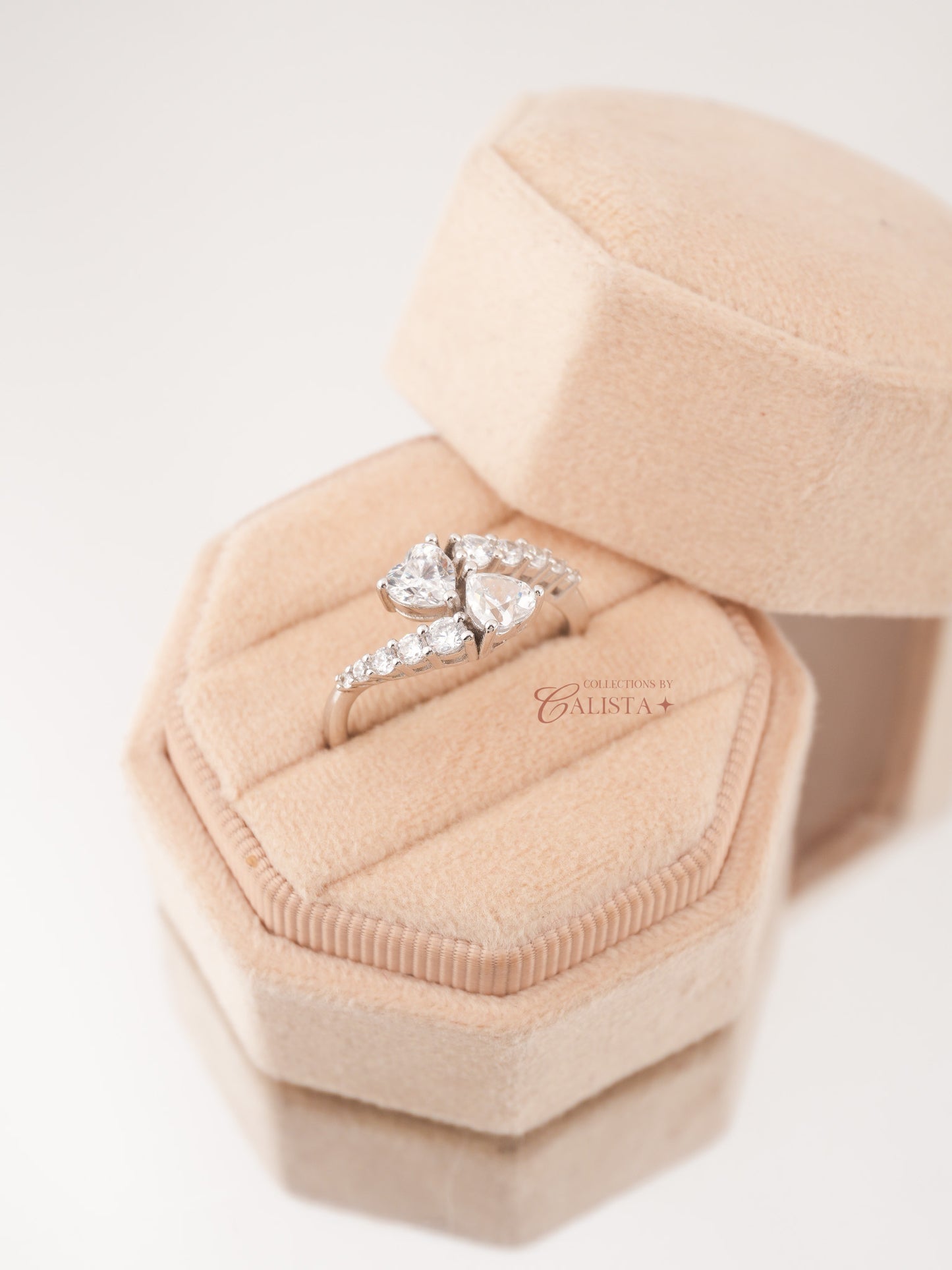 Serpentine Double Heart Rhodium-Plated Rings