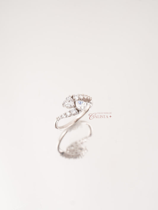 Serpentine Double Heart Rhodium-Plated Rings