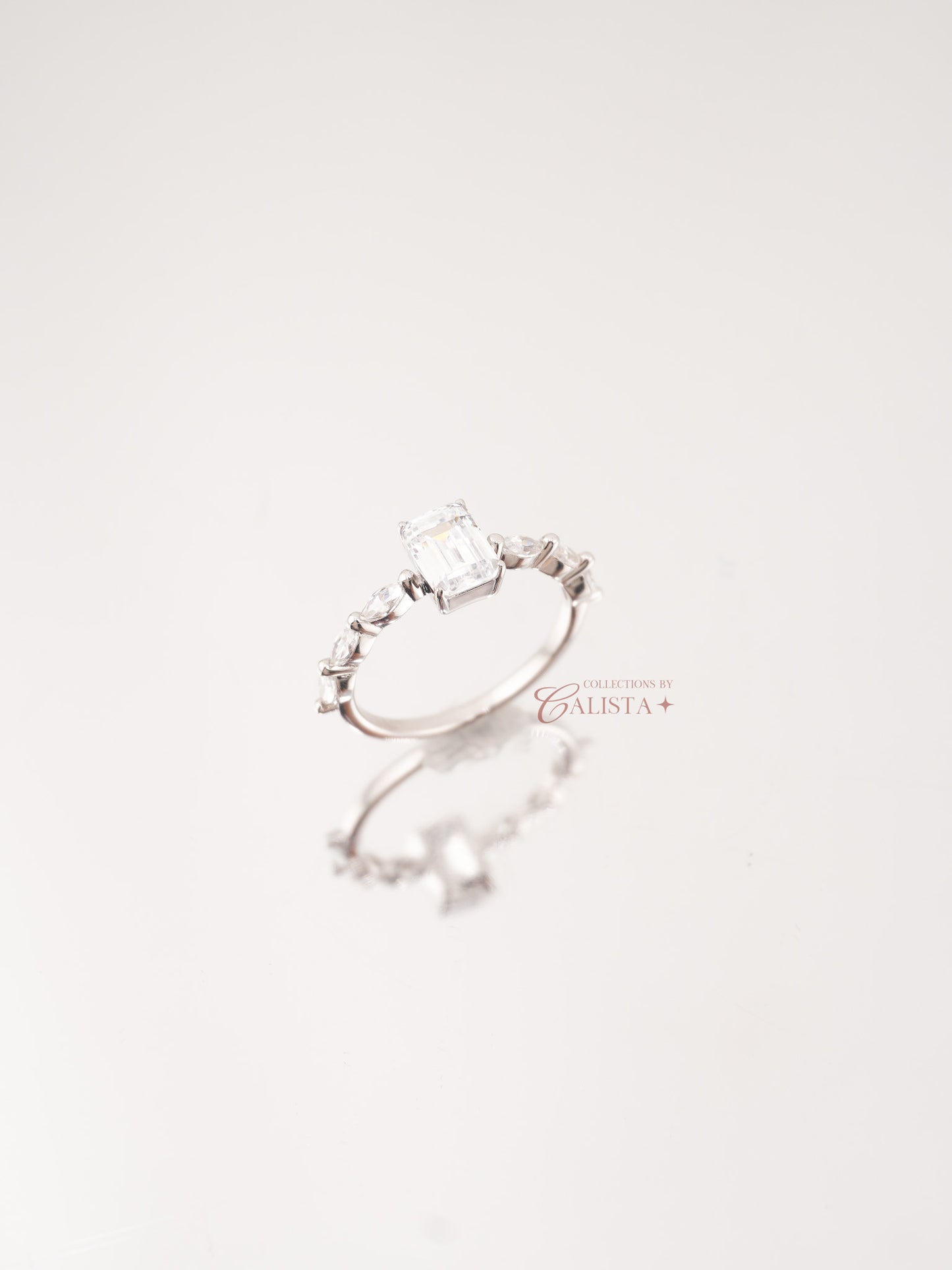 Emerald Pear Rhodium-Plated Ring