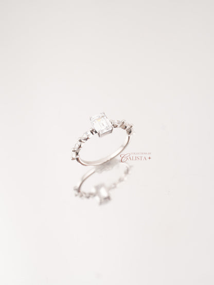 Emerald Pear Rhodium-Plated Ring