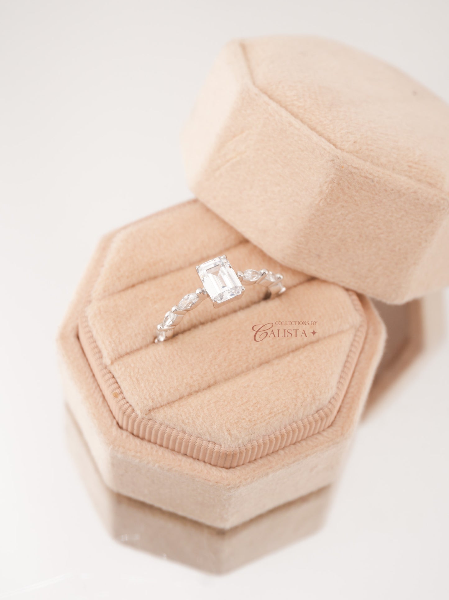 Emerald Pear Rhodium-Plated Ring