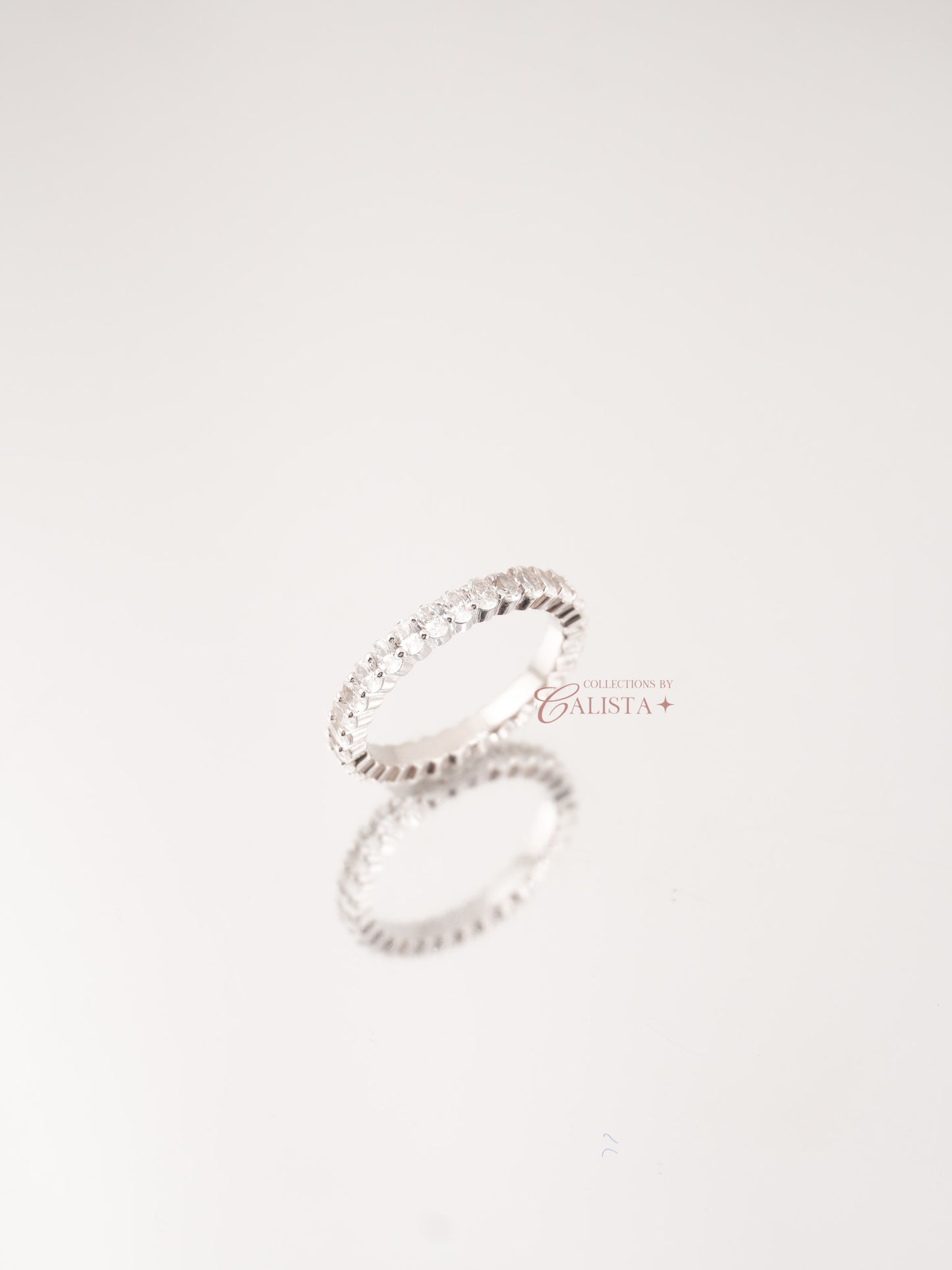 Oval Small Eternity Rhodium-Plated Rings