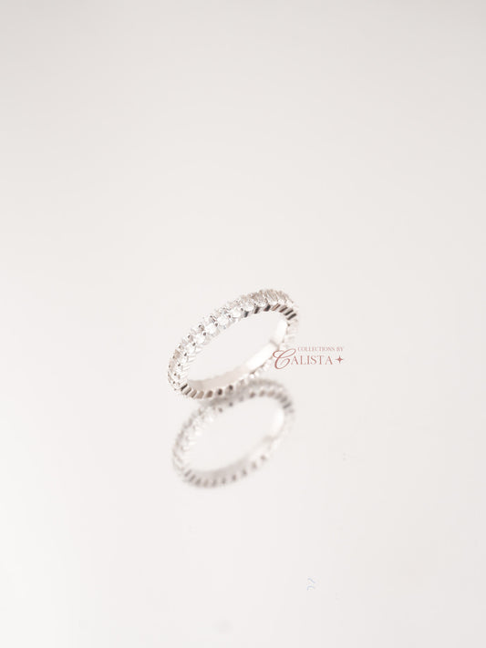 Oval Small Eternity Rhodium-Plated Rings