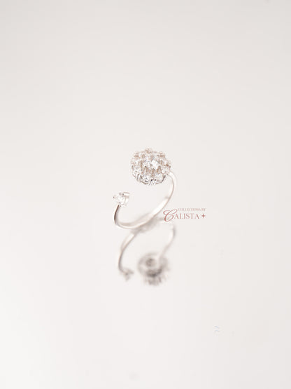 Round Crystal Fidget Rhodium-Plated Rings
