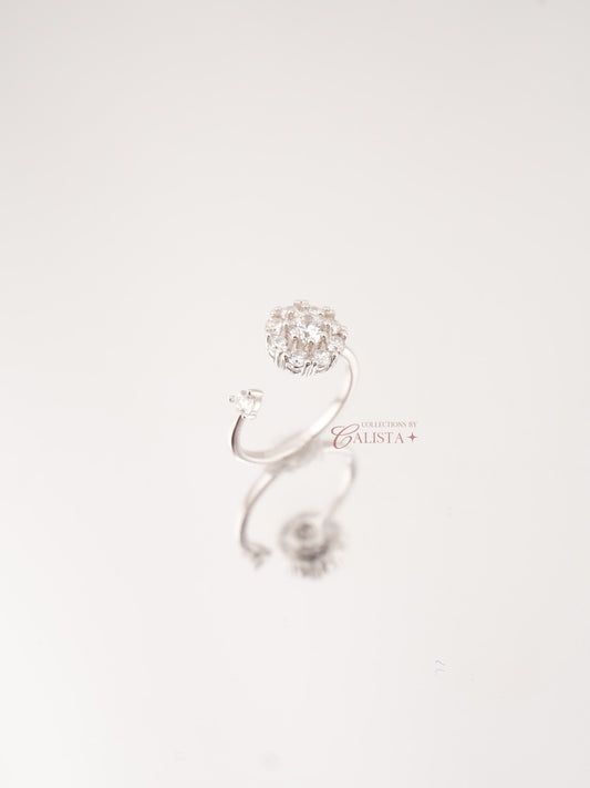 Round Crystal Fidget Rhodium-Plated Rings
