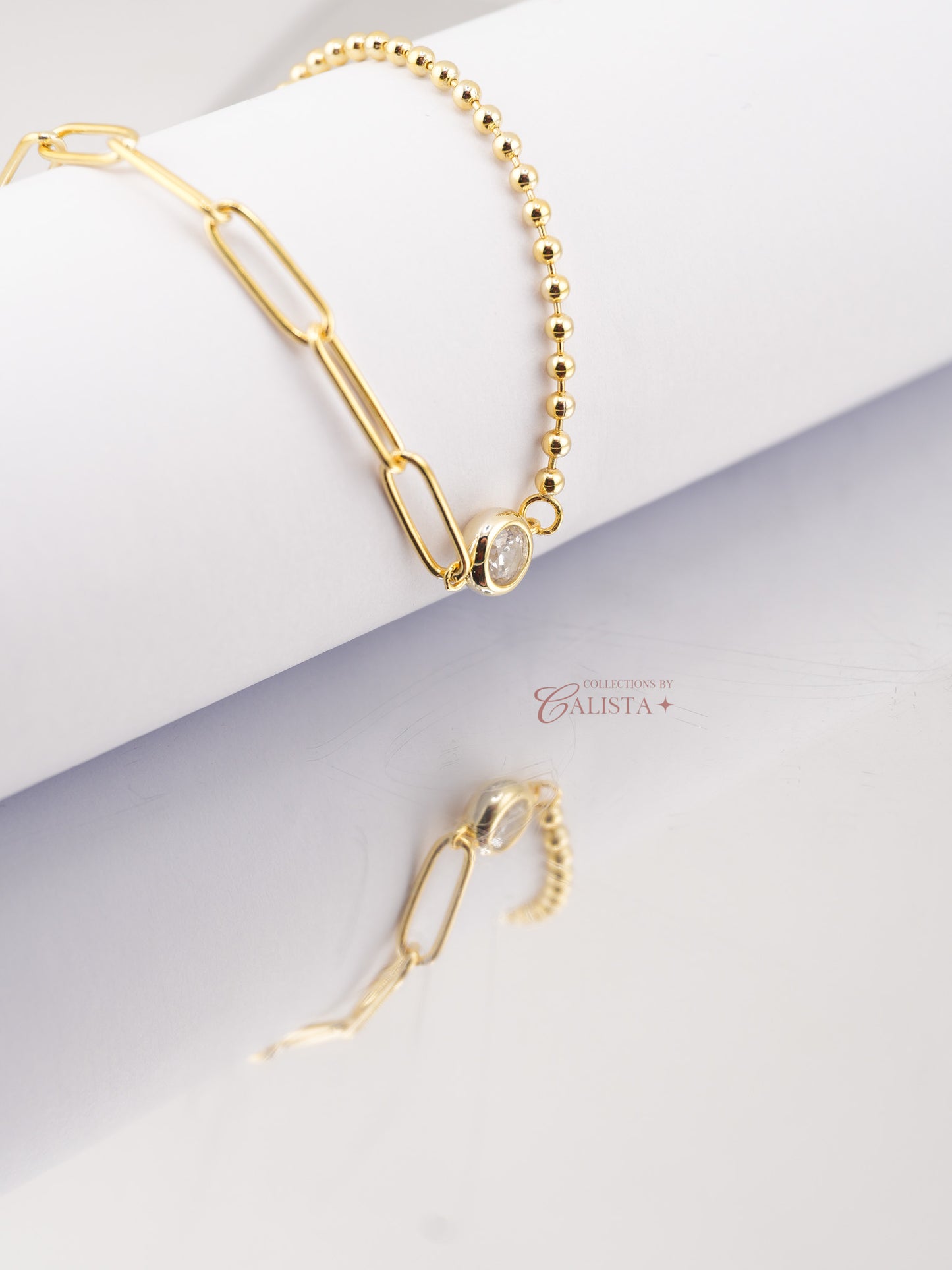 Paperclip Beaded Rhodium-Plated Bracelet