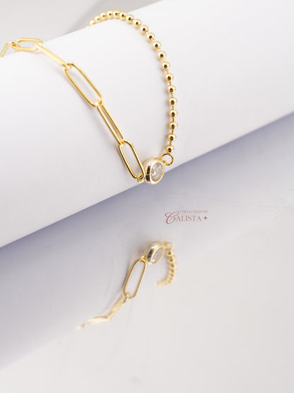 Paperclip Beaded Rhodium-Plated Bracelet