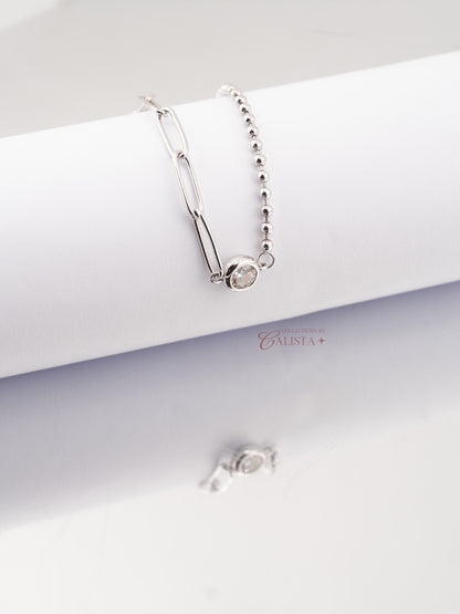 Paperclip Beaded Rhodium-Plated Bracelet