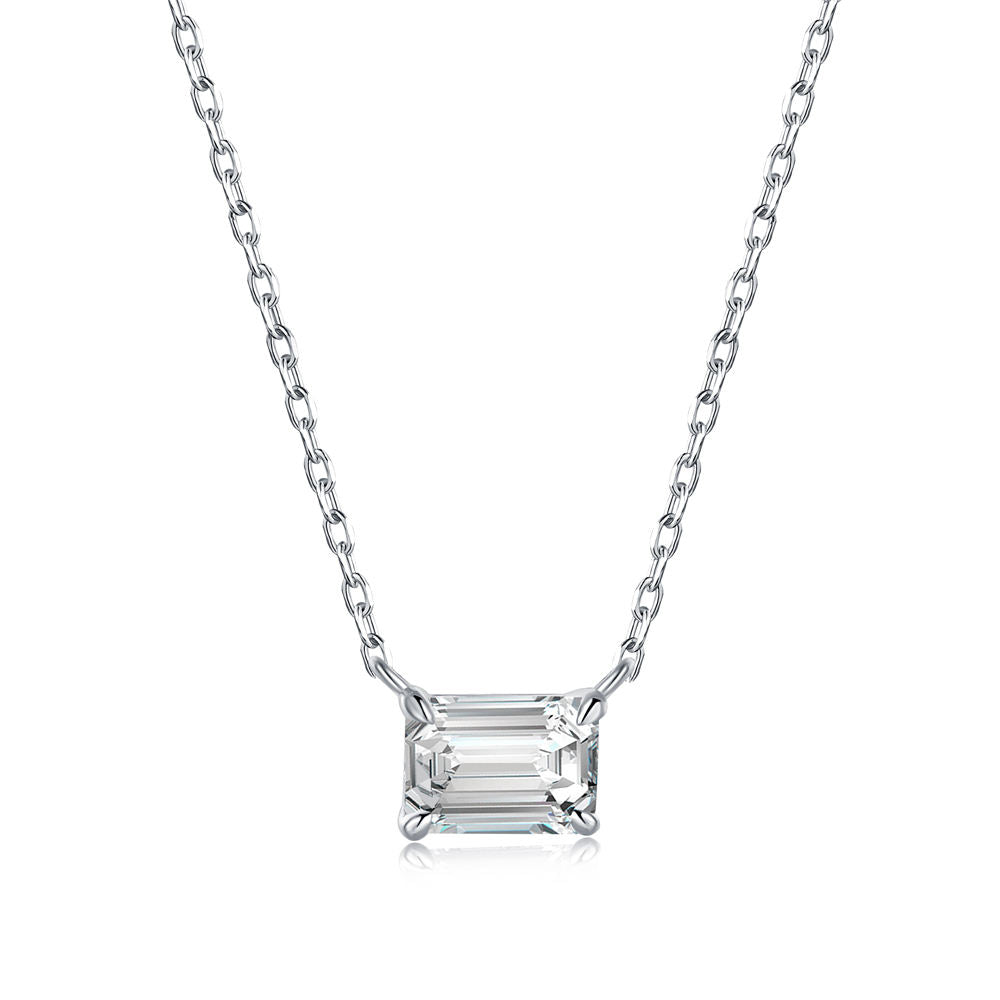 Emerald Cut Rhodium-Plated Necklace