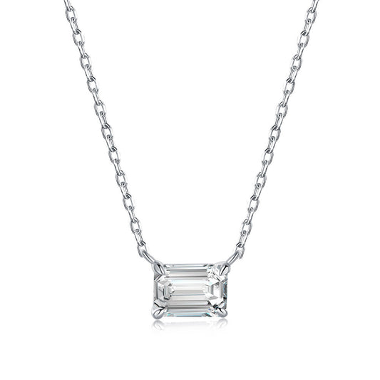 Emerald Cut Rhodium-Plated Necklace