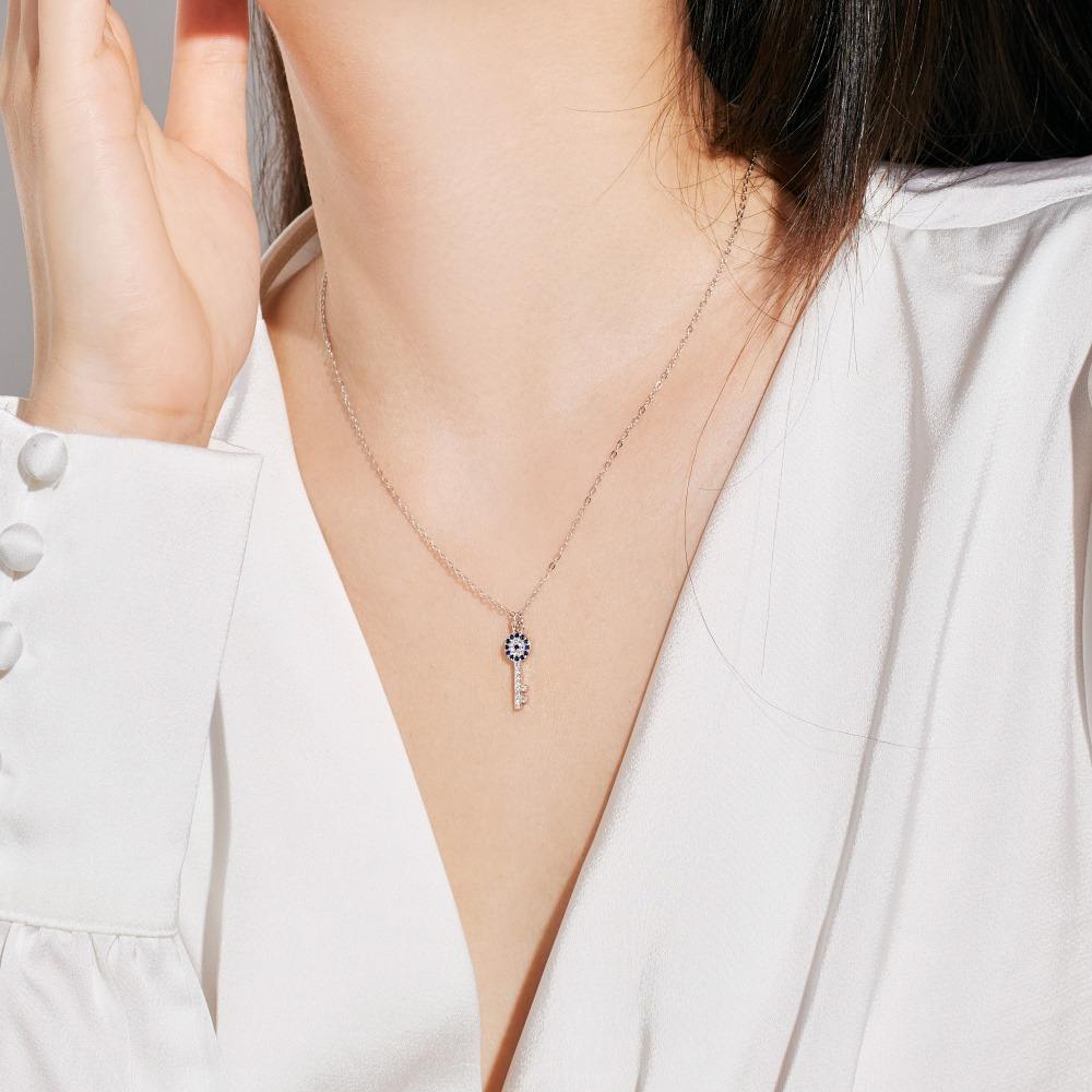 Evil Eye Key Rhodium-Plated Necklace