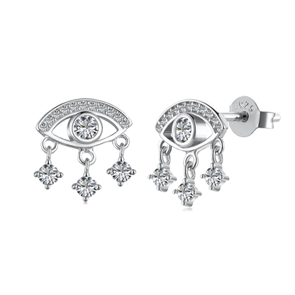 Evil Eye Dangling Rhodium-Plated Stud Earrings