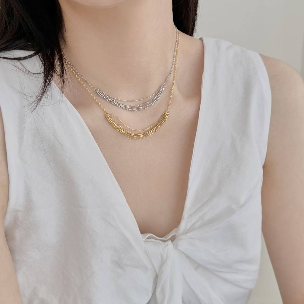 Multi Layer Rhodium-Plated Necklace
