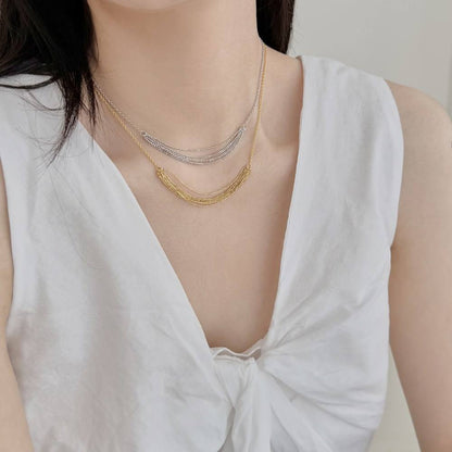 Multi Layer Rhodium-Plated Necklace