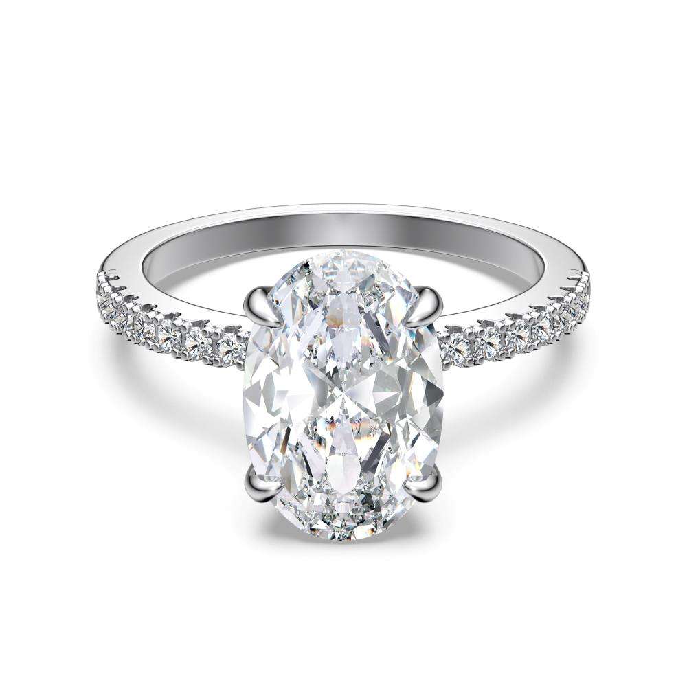 Oval Cut Crystal Rhodium-Plated Ring