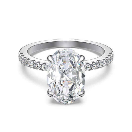 Oval Cut Crystal Rhodium-Plated Ring