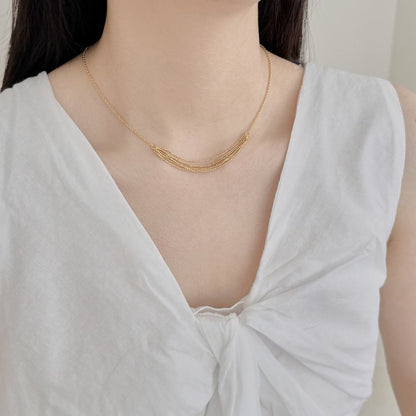 Multi Layer Rhodium-Plated Necklace