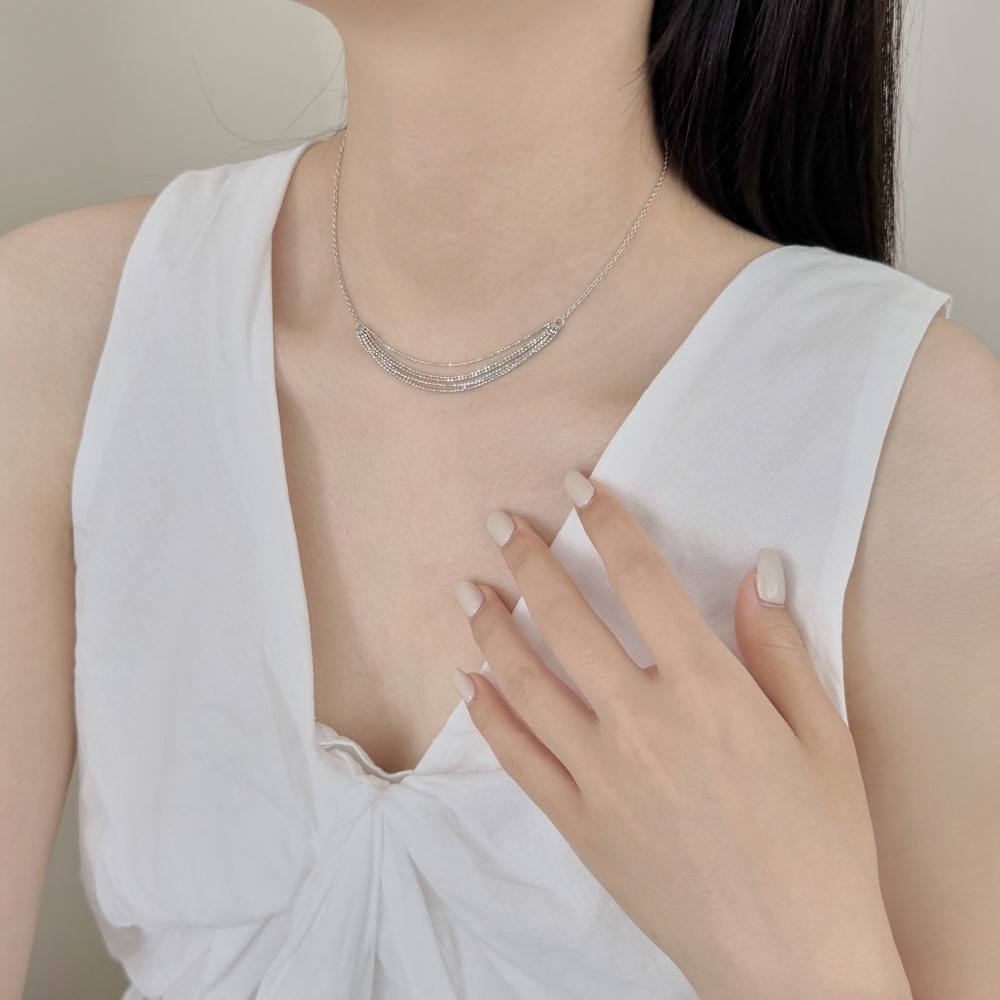 Multi Layer Rhodium-Plated Necklace