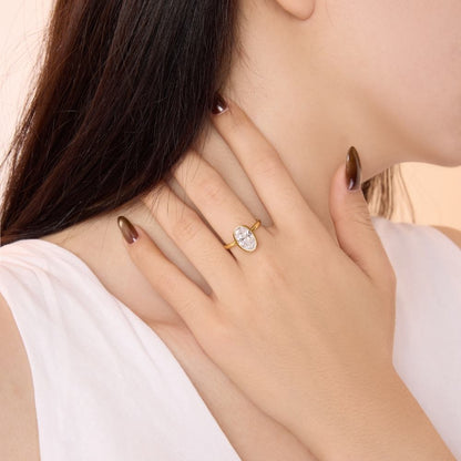 Oval Bezel Rhodium-Plated Ring