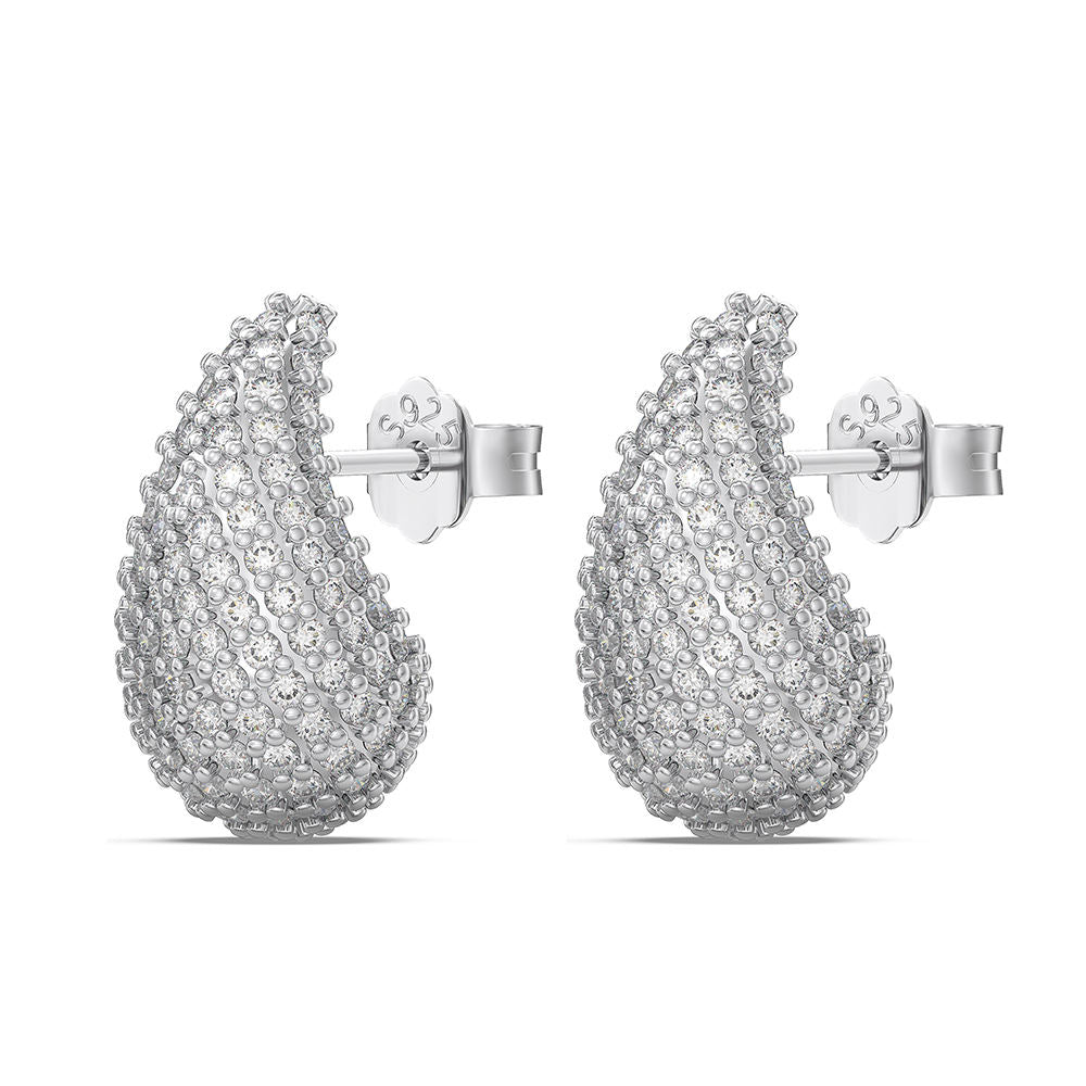 Teardrop Crystal Rhodium-Plated Stud Earrings
