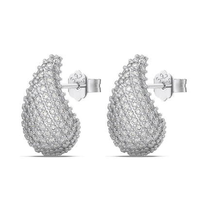 Teardrop Crystal Rhodium-Plated Stud Earrings