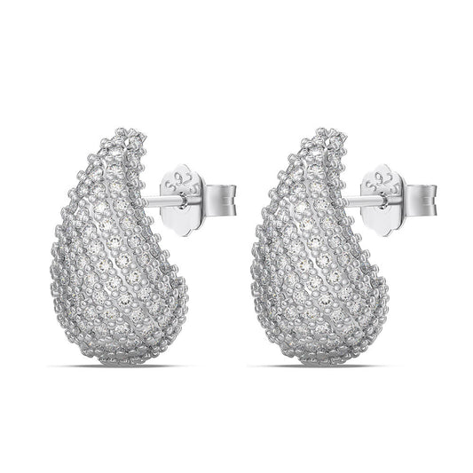 Teardrop Crystal Rhodium-Plated Stud Earrings