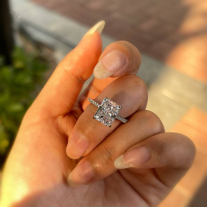 8A Radiant Cut Rhodium-Plated Ring