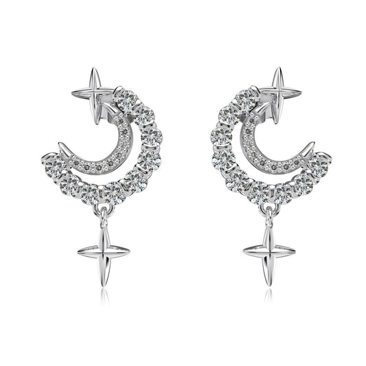 Crescent Moon Crystal Rhodium-Plated Stud Earrings