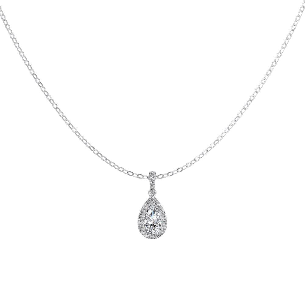 Pear Halo Rhodium-Plated Necklace