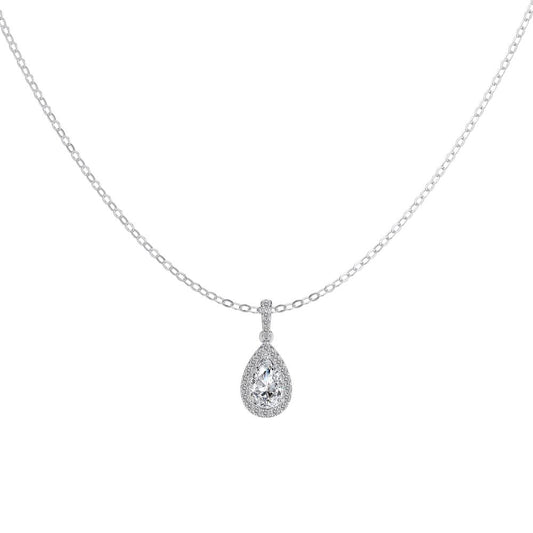 Pear Halo Rhodium-Plated Necklace