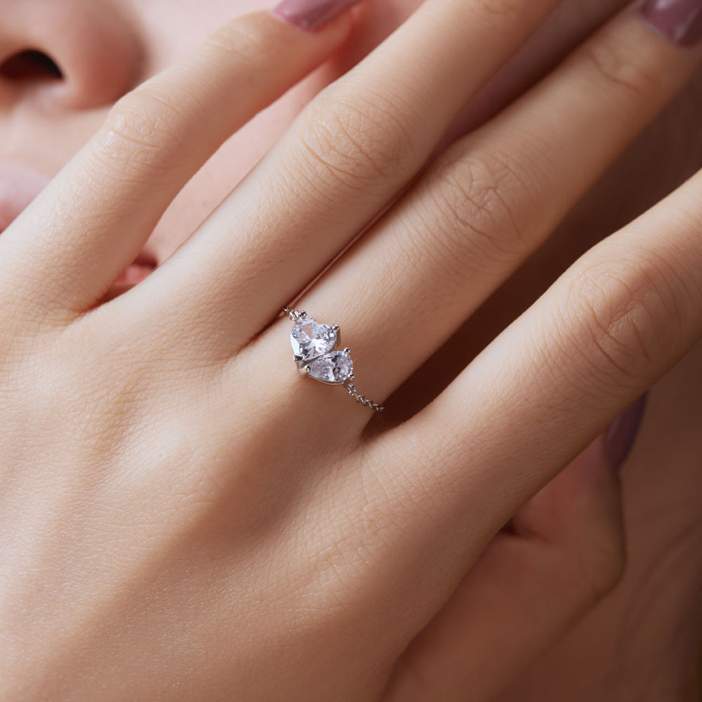 Adjustable You and Me Rhodium-Plated Ring