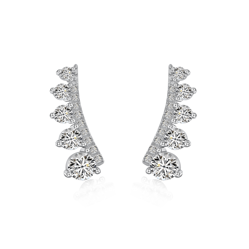 Crawler Crystal Rhodium-Plated Stud Earrings