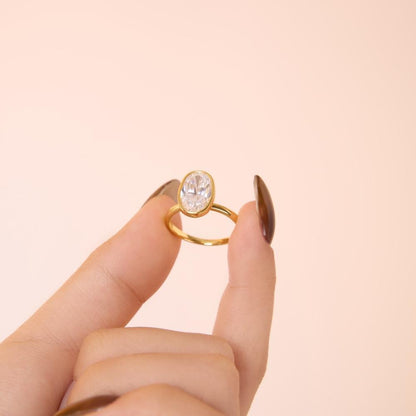 Oval Bezel Rhodium-Plated Ring