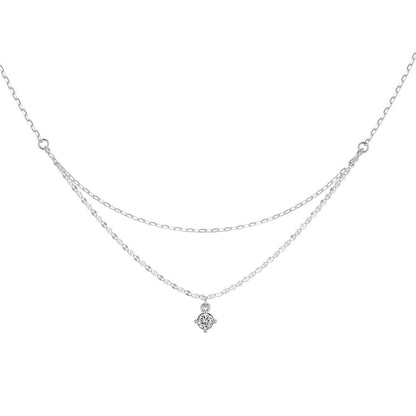 Layered Solitaire Rhodium-Plated Necklace