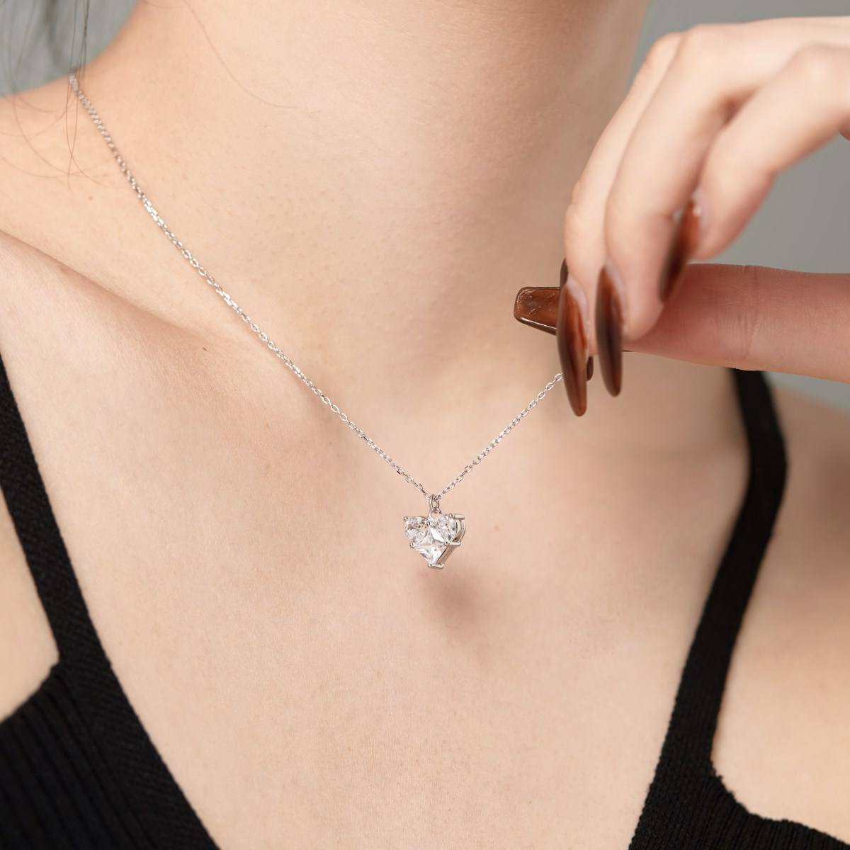 Heart Crystal Pendant Rhodium-Plated Necklace