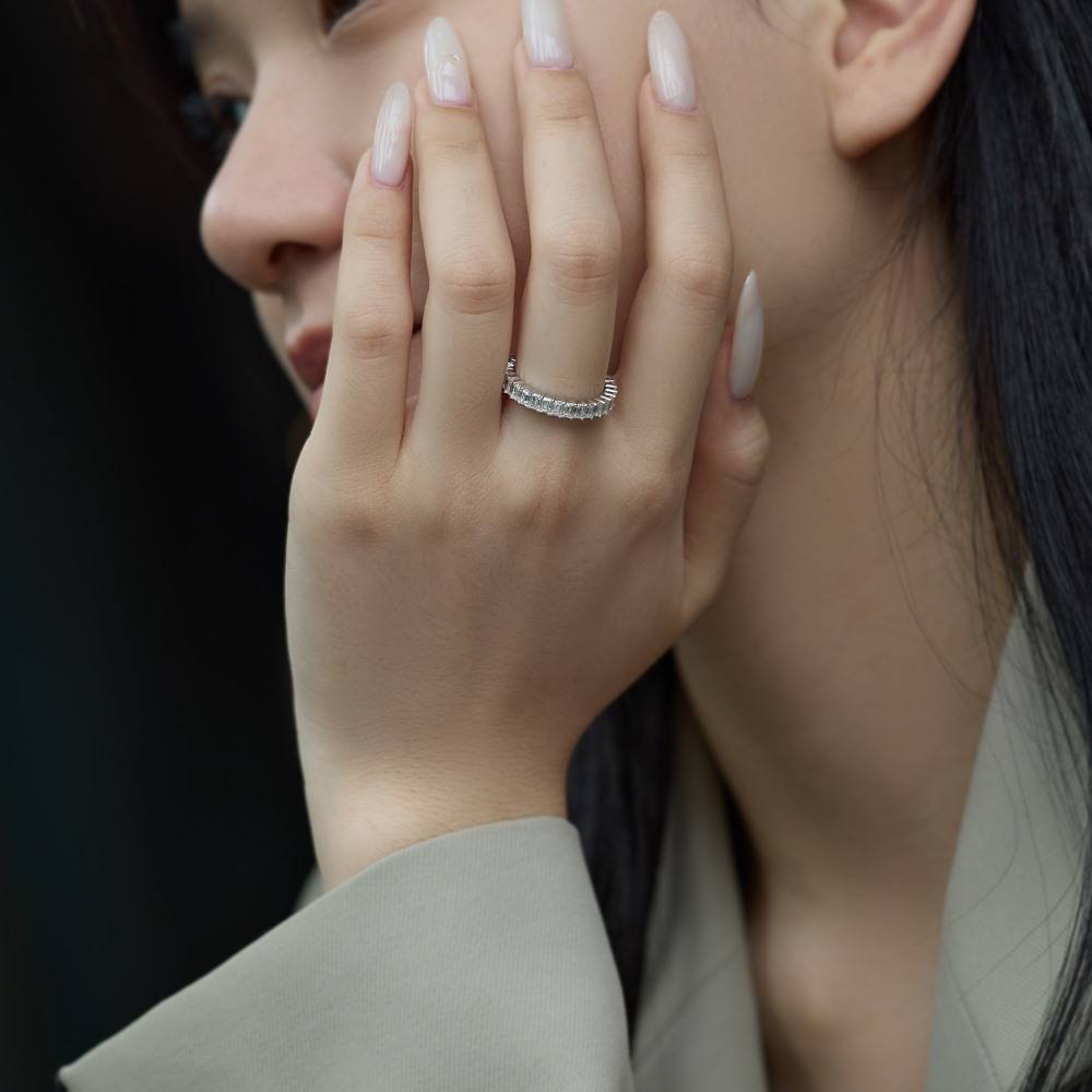 Emerald Eternity Rhodium-Plated Ring
