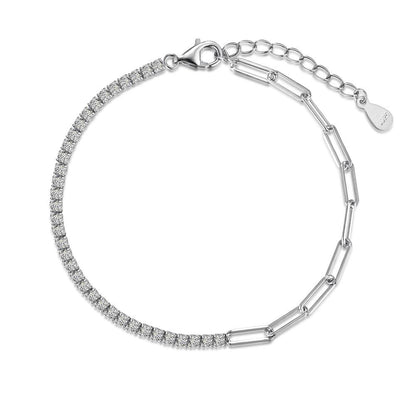Tennis Paperclip Rhodium-Plated Bracelet