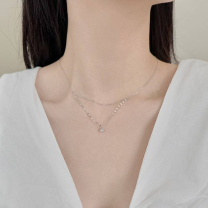 Layered Solitaire Rhodium-Plated Necklace