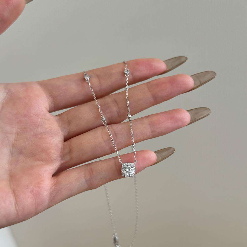 Cushion Illusion Donut Rhodium-Plated Necklace