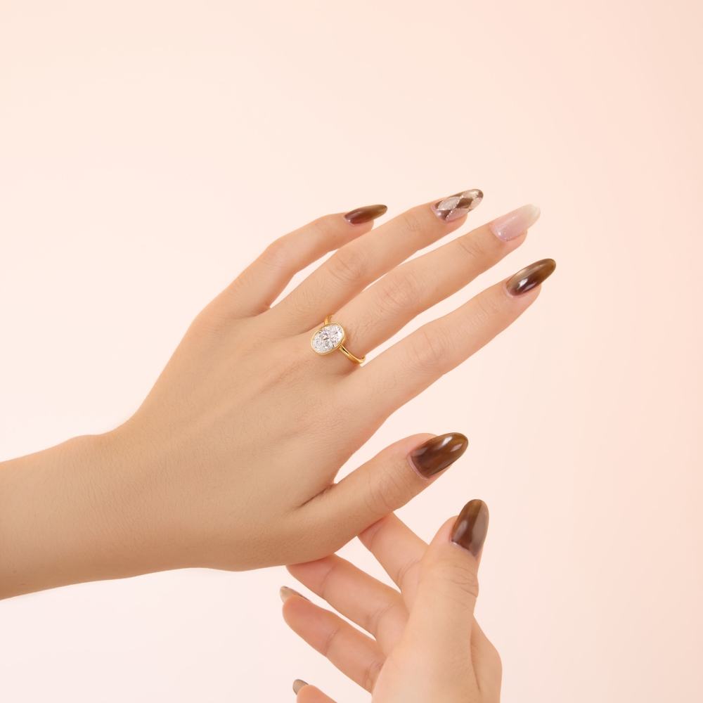 Oval Bezel Rhodium-Plated Ring